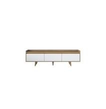 Mueble TV Nogal Melamina Puertas Blancas con Patas de Madera - 3 Puertas Abatibles - 180x29.7x51.8 cm - Elegancia y Espacio.