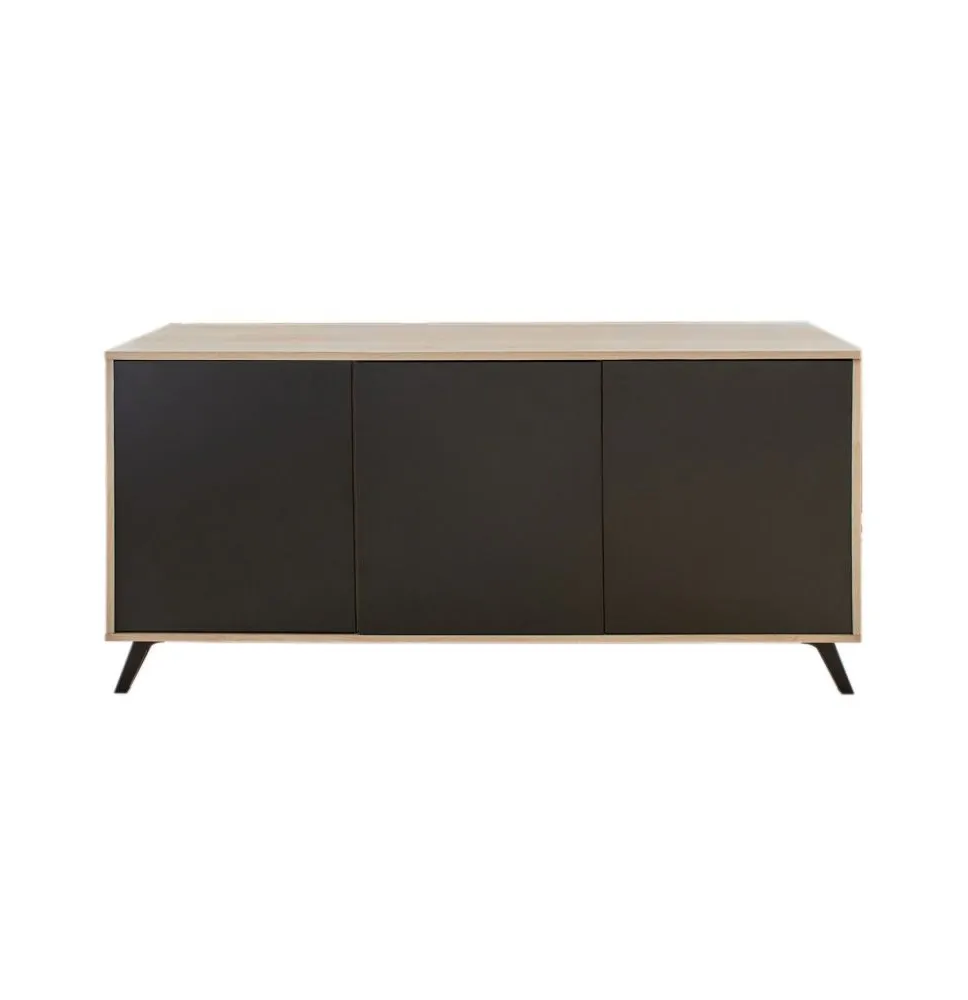 Aparador, Buffet, Salón Comedor 3 Puertas, Armario Auxiliar Color Negro y Madera, Medidas: 138 cm x 70 x 39,5